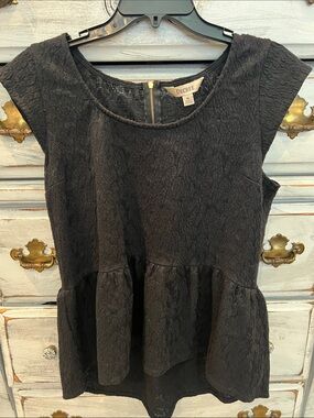 Decree Black Lace Peplum Scoop-Neck Top